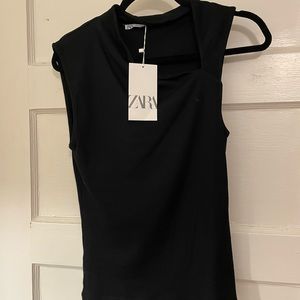Zara NWT Black Asymmetric shirt neckline -size medium